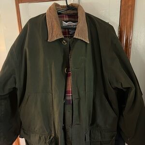 Woodlake Barn Coat Mens Large Olive Green Corduroy Collar Flannel Lined Workwear